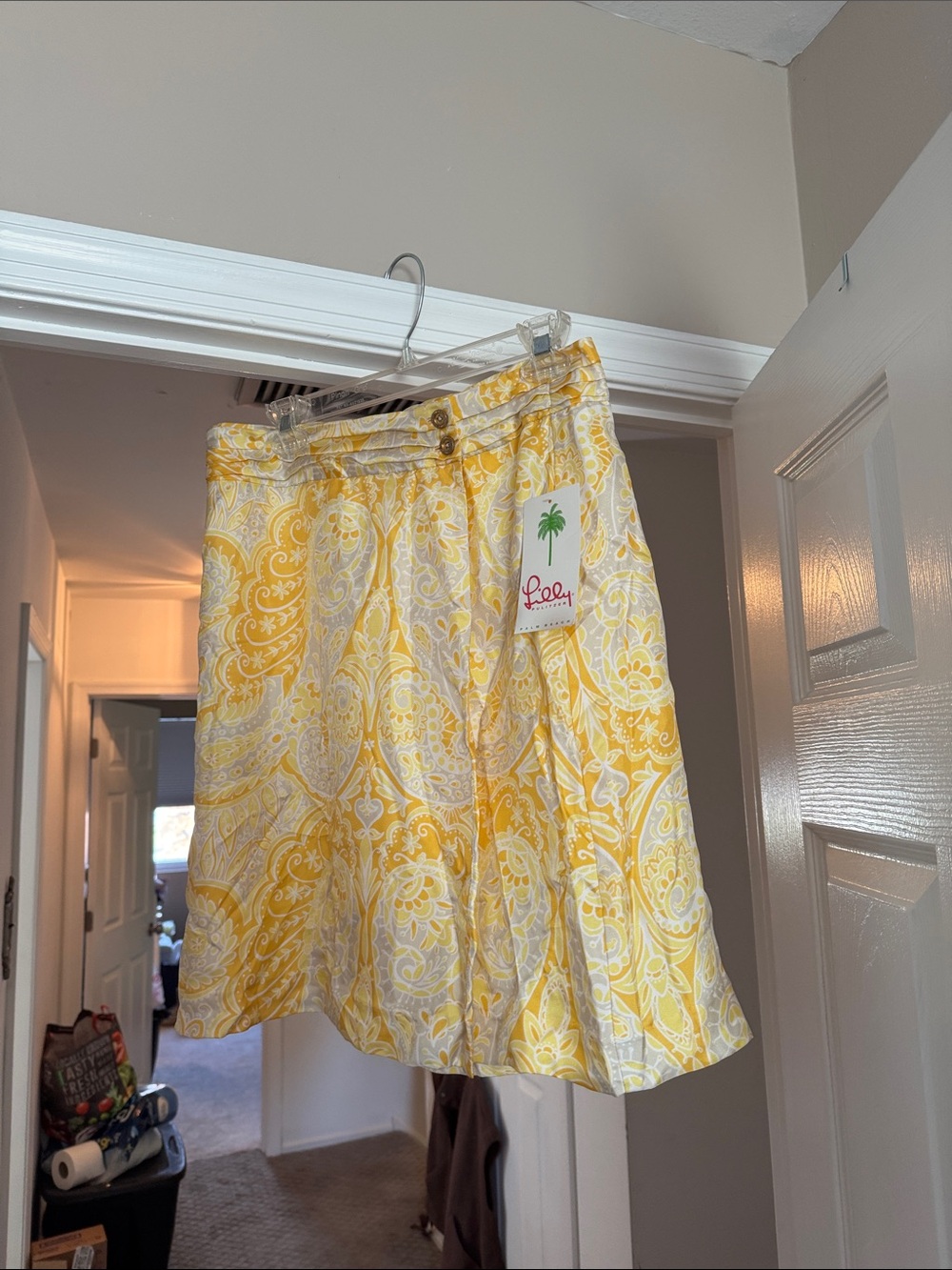 Lilly Pulitzer Yellow & White Paisley A-Line Skirt